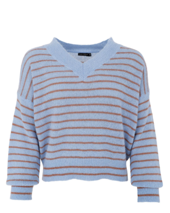 BLACK COLOUR - BCDELL STRIPED V-NECK JUMPER 